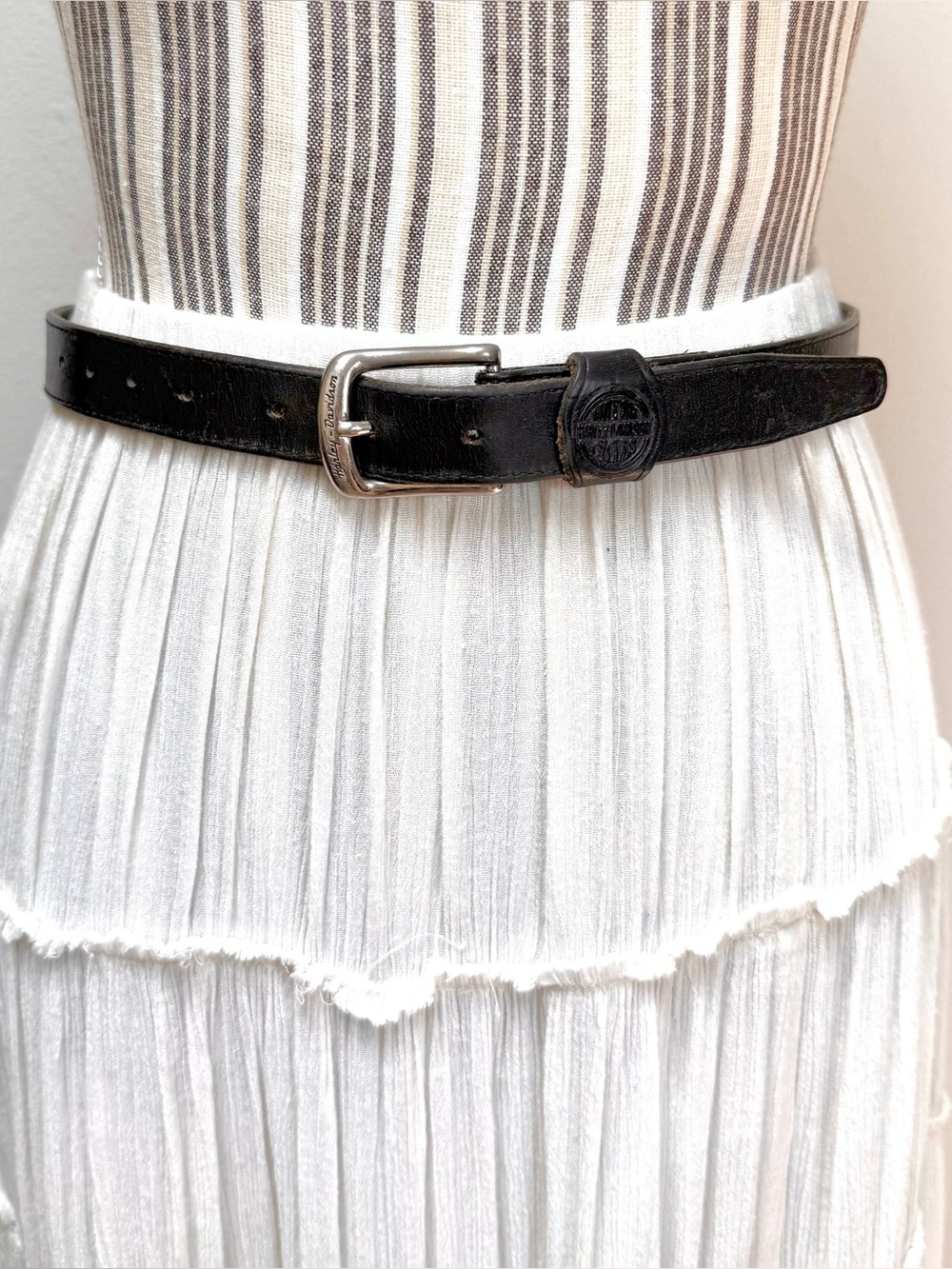 Vintage 90s Y2K Harley-Davidson Black Leather Belt Made USA Biker